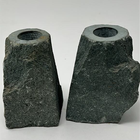 Set of 2 Heavy Stone Candlestick Holders Size 2 X 3.5 inches - Picture 2 of 8